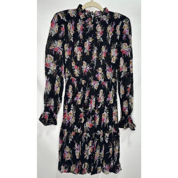 Rebecca Taylor Bouquet Silk Floral Smocked Mini Dress in Black | Size Small - Picture 3 of 10